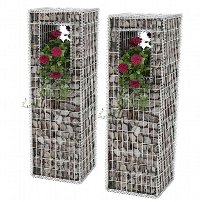 142542 vidaXL Gabion Basket Posts/Planters 2 pcs Steel 50x50x160 cm