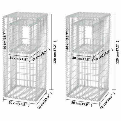 Gabion Basket Posts/Planters 2 pcs Steel 50x50x120 cm