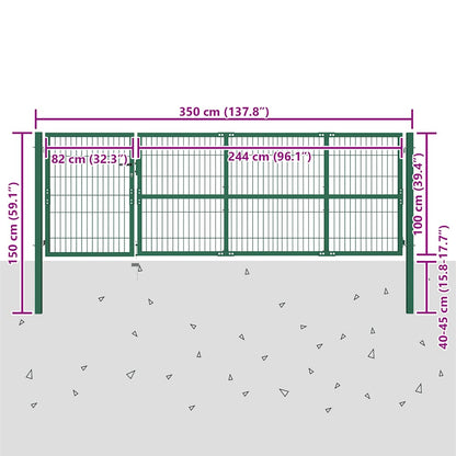 Garden Fence Gate with Posts 350x100 cm Steel Green