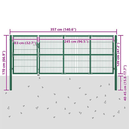 Garden Fence Gate with Posts 350x120 cm Steel Green