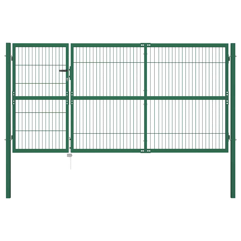 Garden Fence Gate with Posts 137.8x55.1" Steel Green