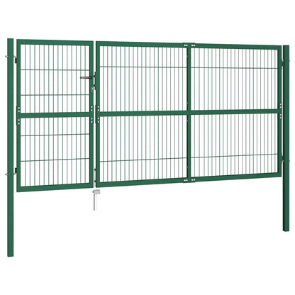 Garden Fence Gate with Posts 137.8x55.1" Steel Green