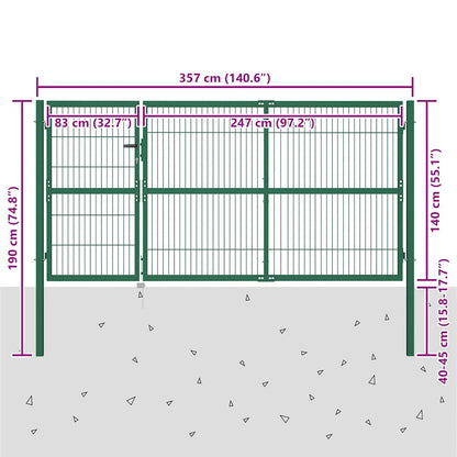 Garden Fence Gate with Posts 137.8x55.1" Steel Green