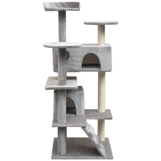 Cat Tree | Grey | Wooden frame, sisal rope, plush fabric | Medium