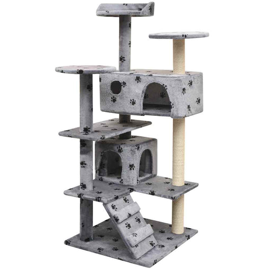 Cat Tree | Grey with black paw prints