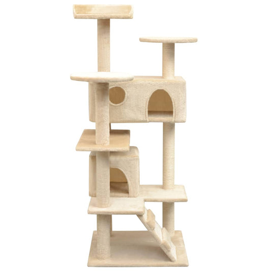 Cat Tree | Beige | Wooden frame, Sisal rope, Plush | 125 cm Height