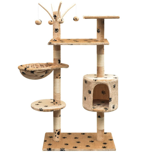 Cat Tree | Beige with black paw prints