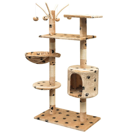 Cat Tree | Beige with black paw prints