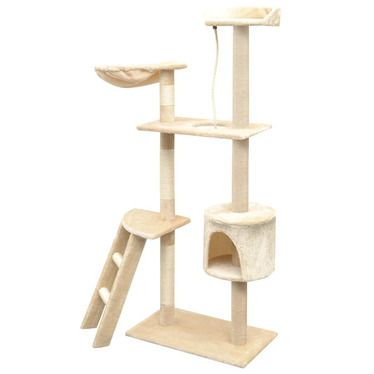 Cat Tree | Beige | Wooden frame, sisal rope, plush | 150 cm tall