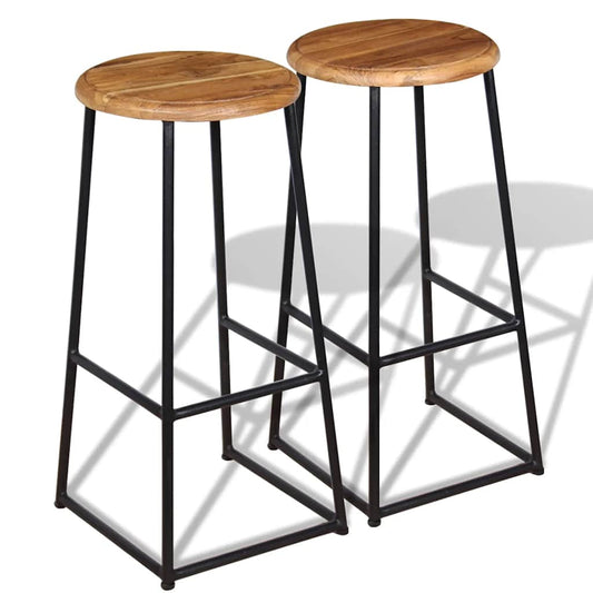 Bar Stool | Set of 2 | Brown | Solid teak wood, iron | Standard | Durable