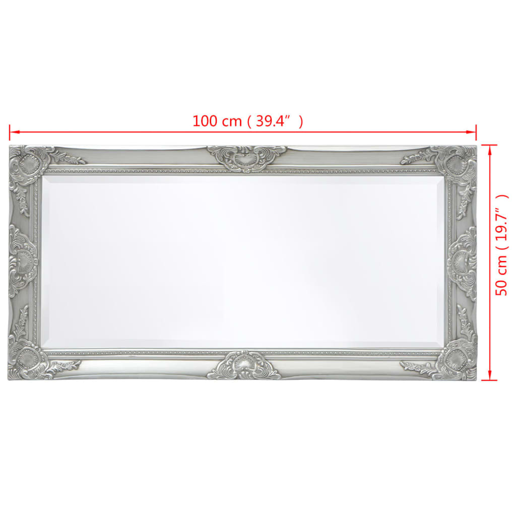 Wall Mirror Baroque Style 100x50 cm Silver