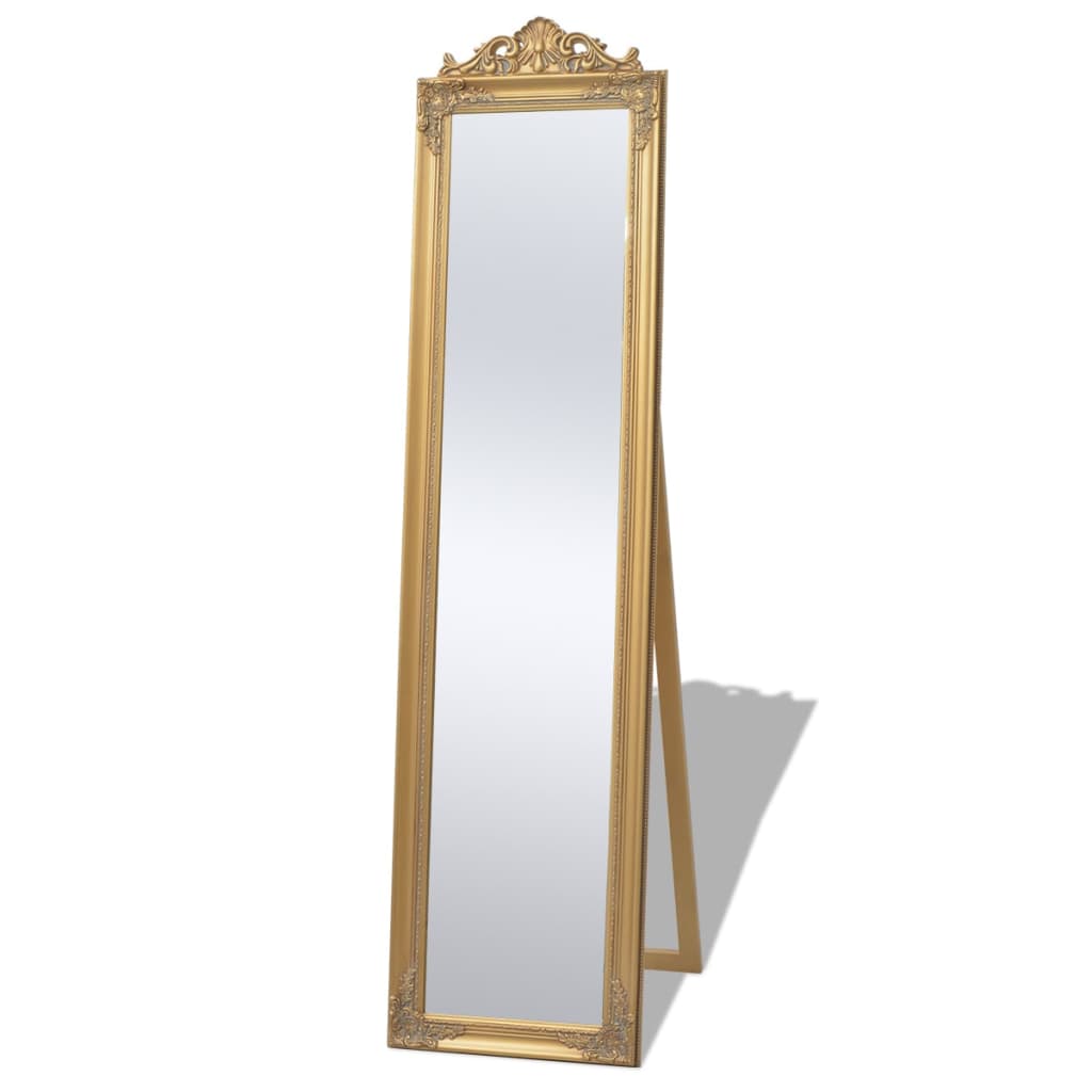 243692 vidaXL Free-Standing Mirror Baroque Style 160x40 cm Gold