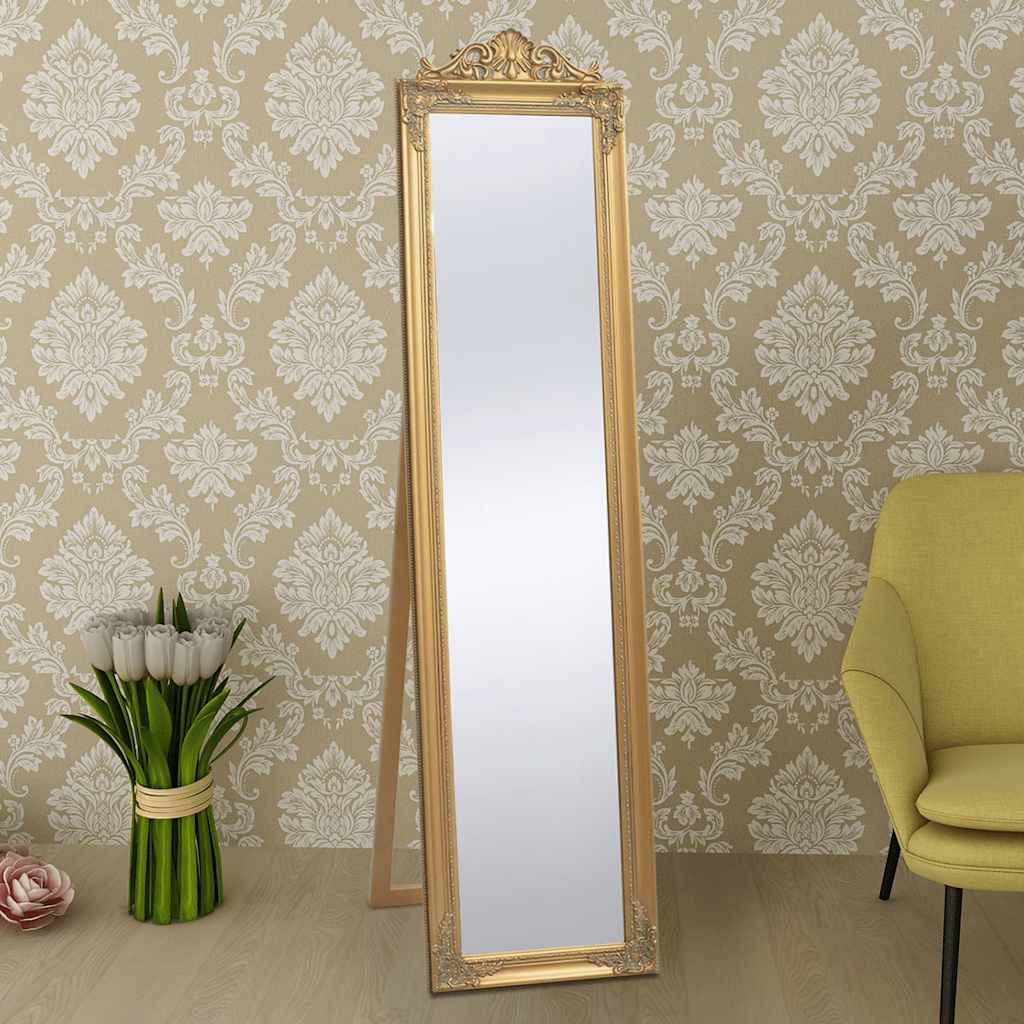 243692 vidaXL Free-Standing Mirror Baroque Style 160x40 cm Gold