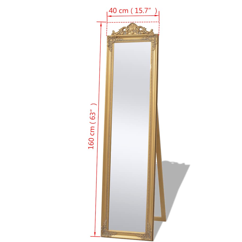 243692 vidaXL Free-Standing Mirror Baroque Style 160x40 cm Gold