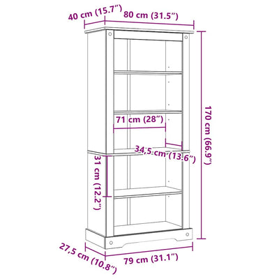 5-Tier Bookcase Mexican Pine Corona Range 31.5"x15.7"x66.9"