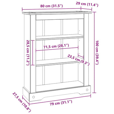 3-Tier Bookcase Mexican Pine Corona Range 31.5"x11.4"x39.4"