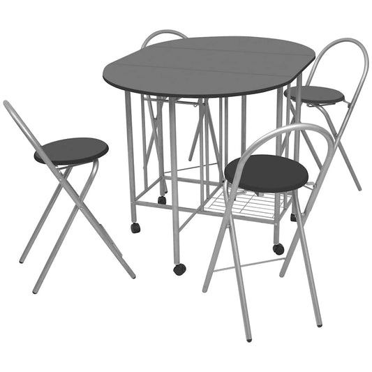 Dining Set | Black and silver | MDF and powder-coated iron | Compact