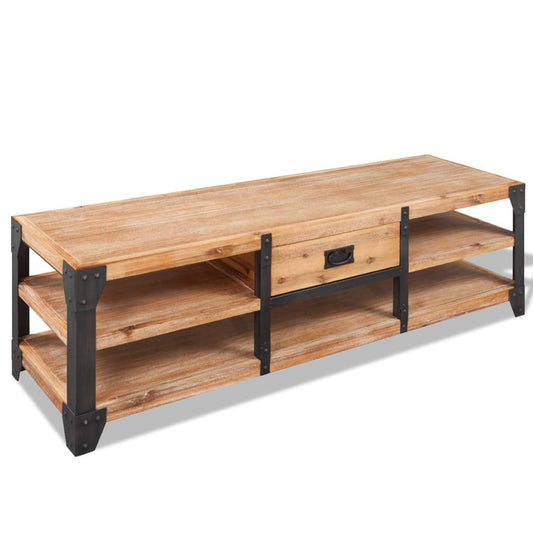 TV Stand | Brown and black | 100% solid acacia wood and steel | Large