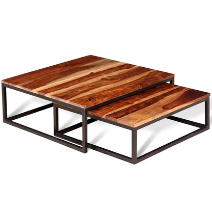 Two Piece Nesting Coffee Table Set Solid Acacia Wood
