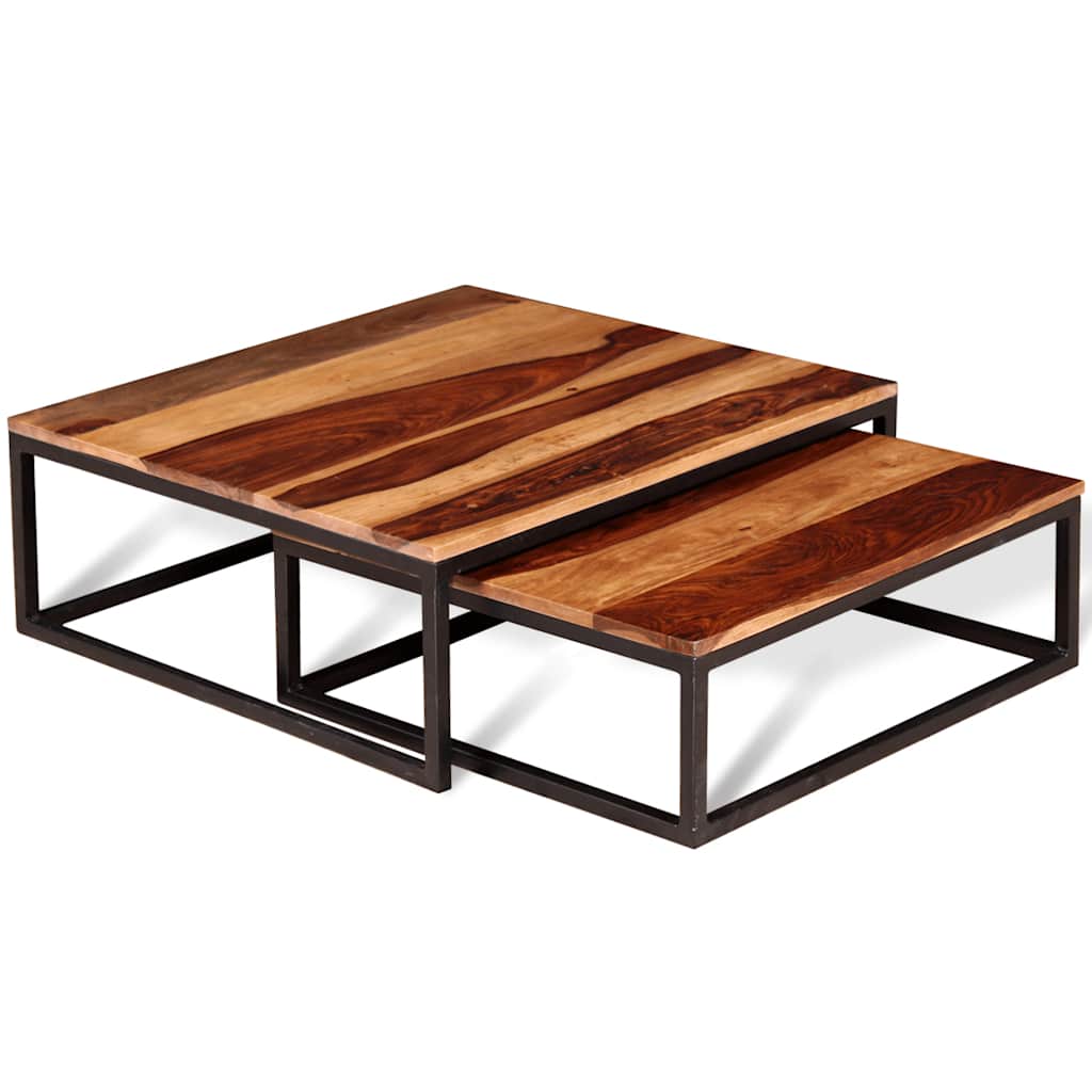 Two Piece Nesting Coffee Table Set Solid Acacia Wood