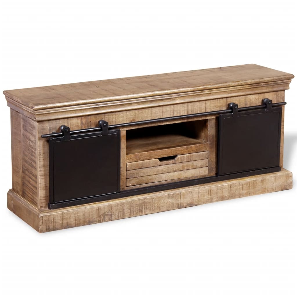 TV Stand with 2 Sliding Doors Solid Wood Mango 43.3"x11.8"x17.7
