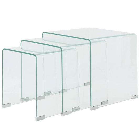 Nesting Table Set | Set of 3 | Clear | Tempered safety glass | Small
