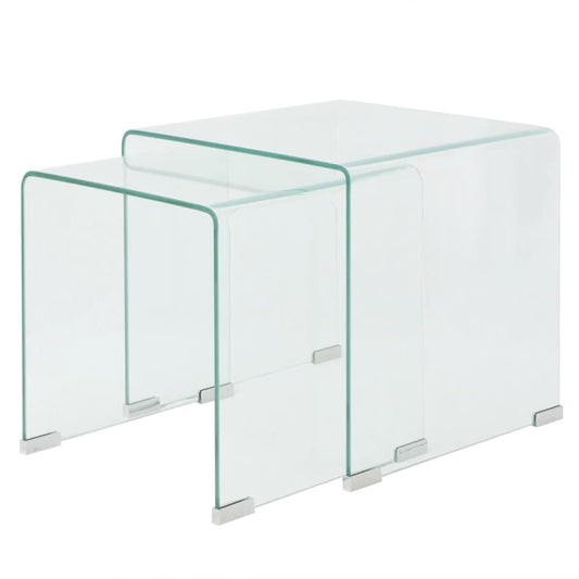 244191 vidaXL Two Piece Nesting Table Set Tempered Glass Clear