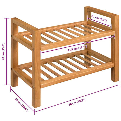 Shoe Rack with 2 Shelves Solid Oak Wood 19.7"x10.6"x15.7"