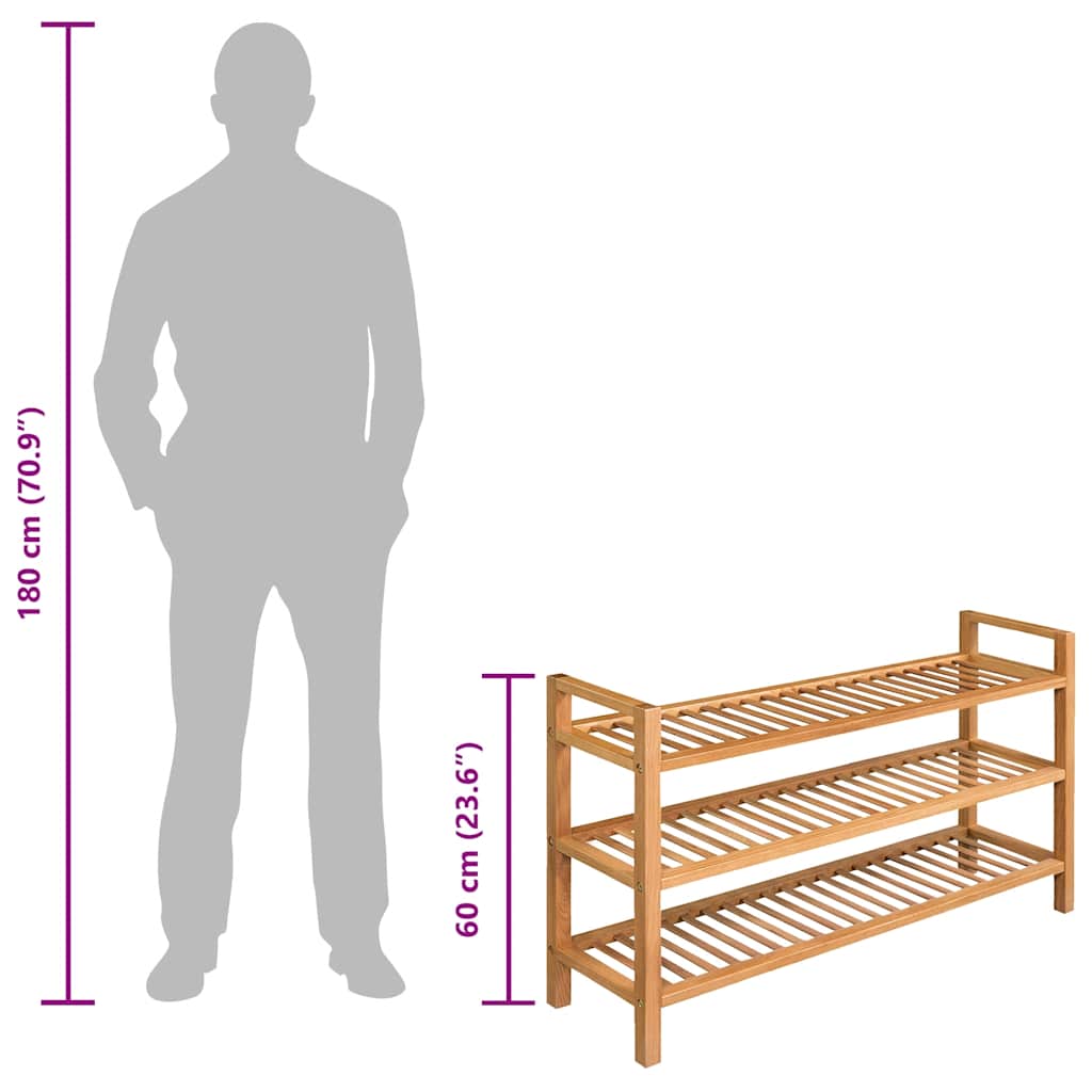 Shoe Rack with 3 Shelves Solid Oak Wood 39.4"x10.6"x23.6