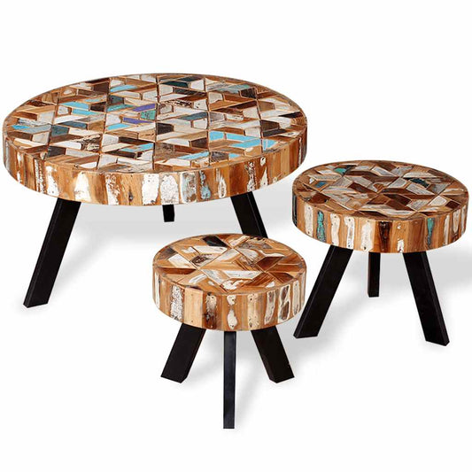 Coffee Table | Set of 3 | Multicolour | Solid reclaimed wood