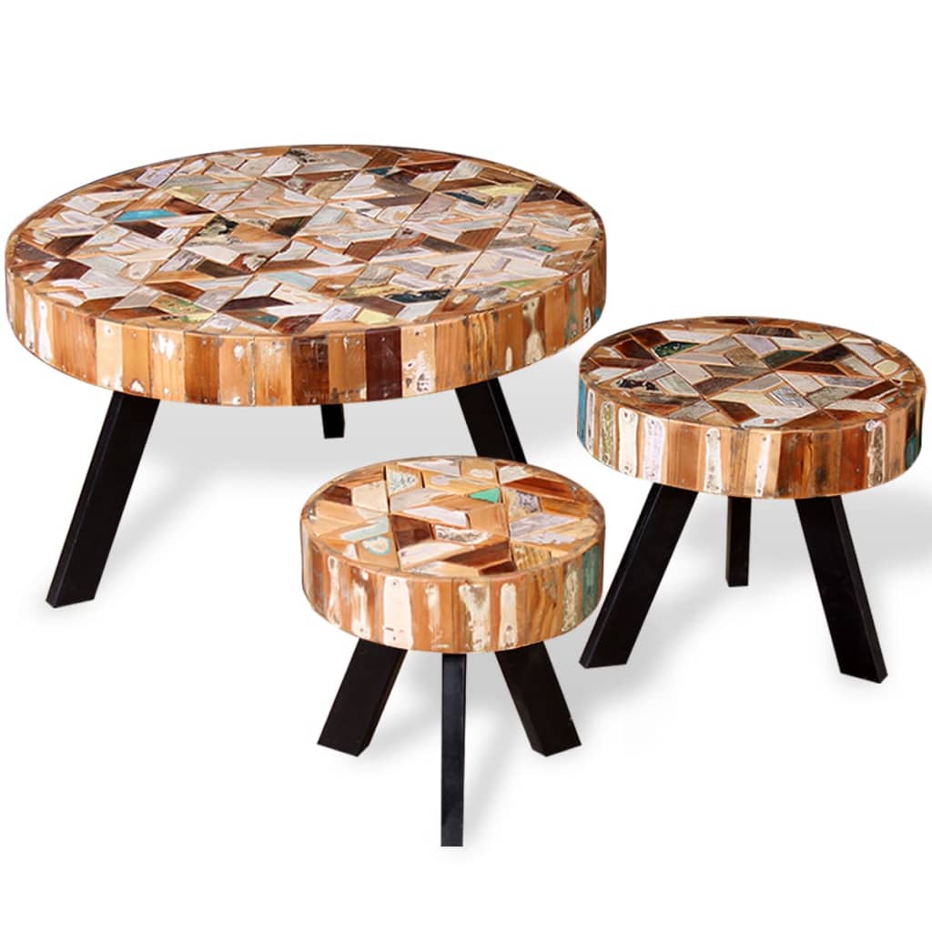 vidaXL Coffee Table Set of 3 Multicolor Solid reclaimed wood