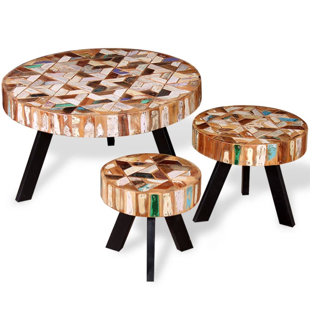 vidaXL Coffee Table Set of 3 Multicolor Solid reclaimed wood