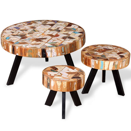 vidaXL Coffee Table Set of 3 Multicolor Solid reclaimed wood