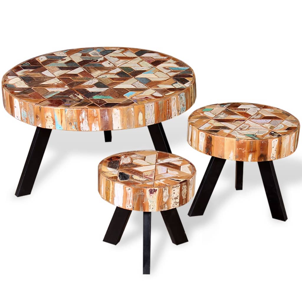vidaXL Coffee Table Set of 3 Multicolor Solid reclaimed wood
