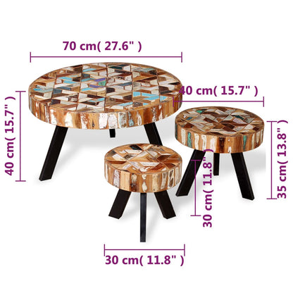 vidaXL Coffee Table Set of 3 Multicolor Solid reclaimed wood
