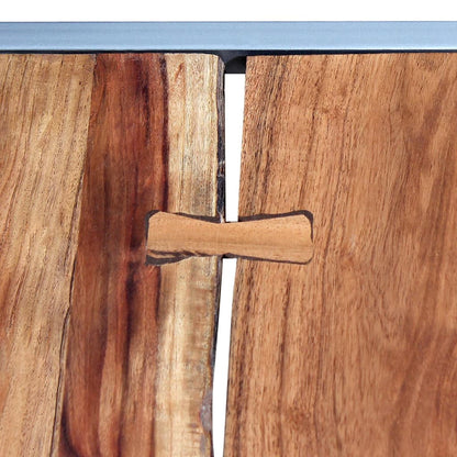 Coffee Table Set of 2 Brown Solid acacia wood, steel Medium