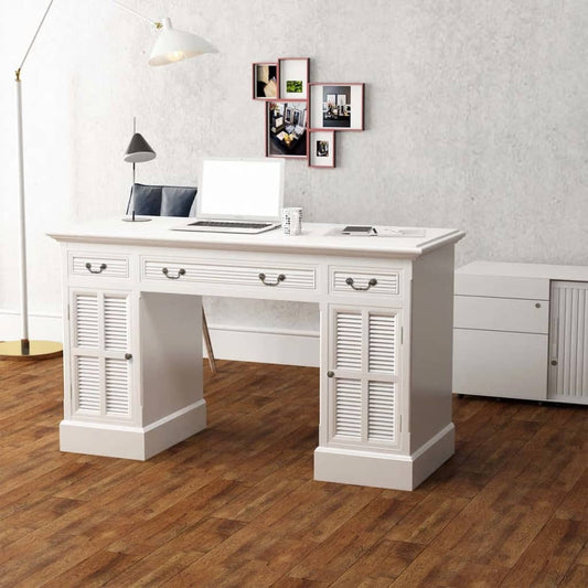 Double Pedestal Desk | White | MDF and pinewood | Medium | Computer Desk