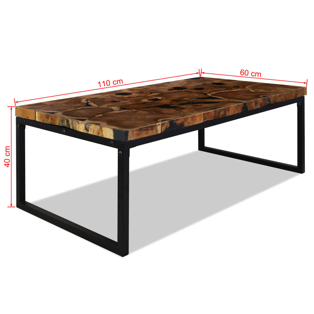 vidaXL Coffee Table Black and Brown Teak Wood and Resin 43.3x23.6x15.7 in