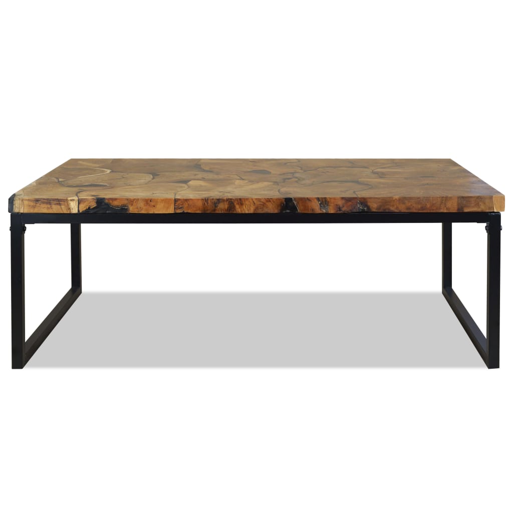 vidaXL Coffee Table Black and Brown Teak Wood and Resin 43.3x23.6x15.7 in