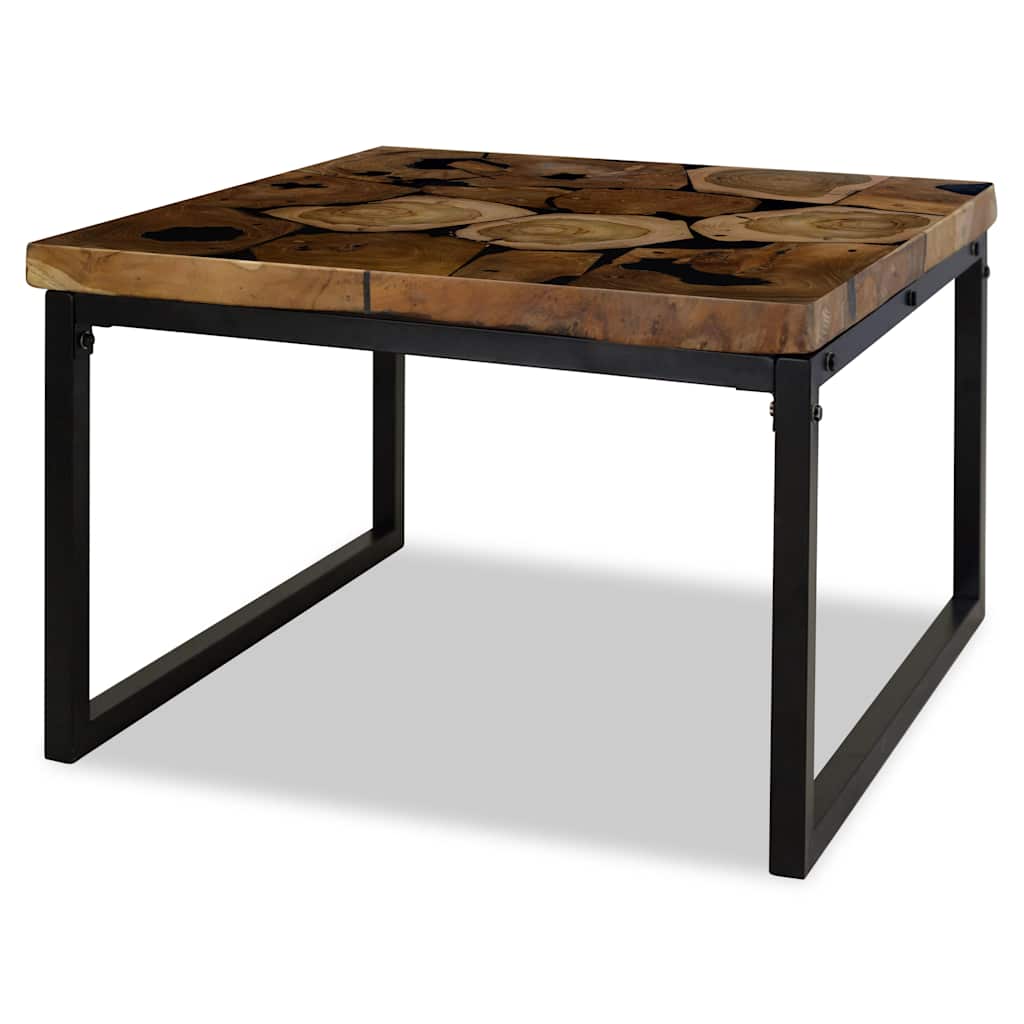 Coffee Table | Black and Brown | Real teak with black resin, Steel