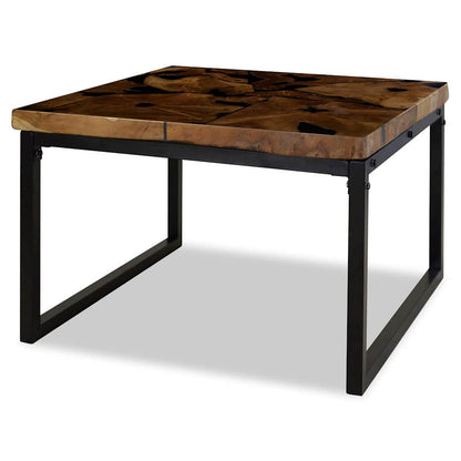 Coffee Table | Black and Brown | Real teak with black resin, Steel