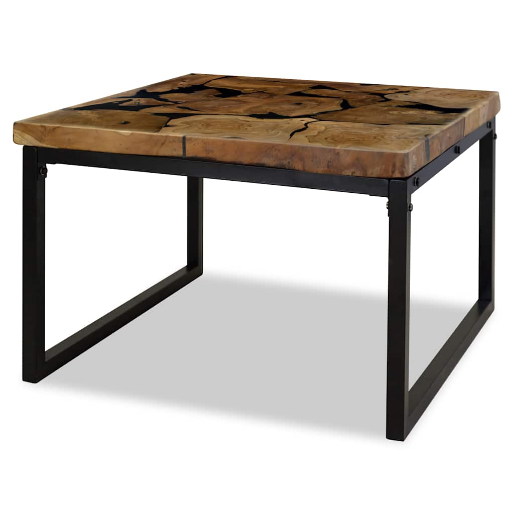 Coffee Table | Black and Brown | Real teak with black resin, Steel