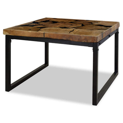 Coffee Table | Black and Brown | Real teak with black resin, Steel