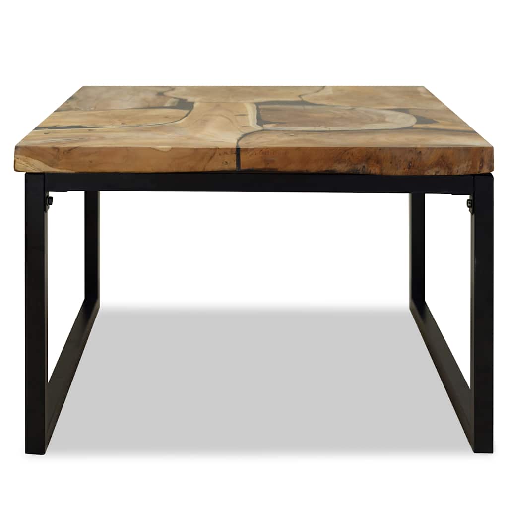 Coffee Table | Black and Brown | Real teak with black resin, Steel
