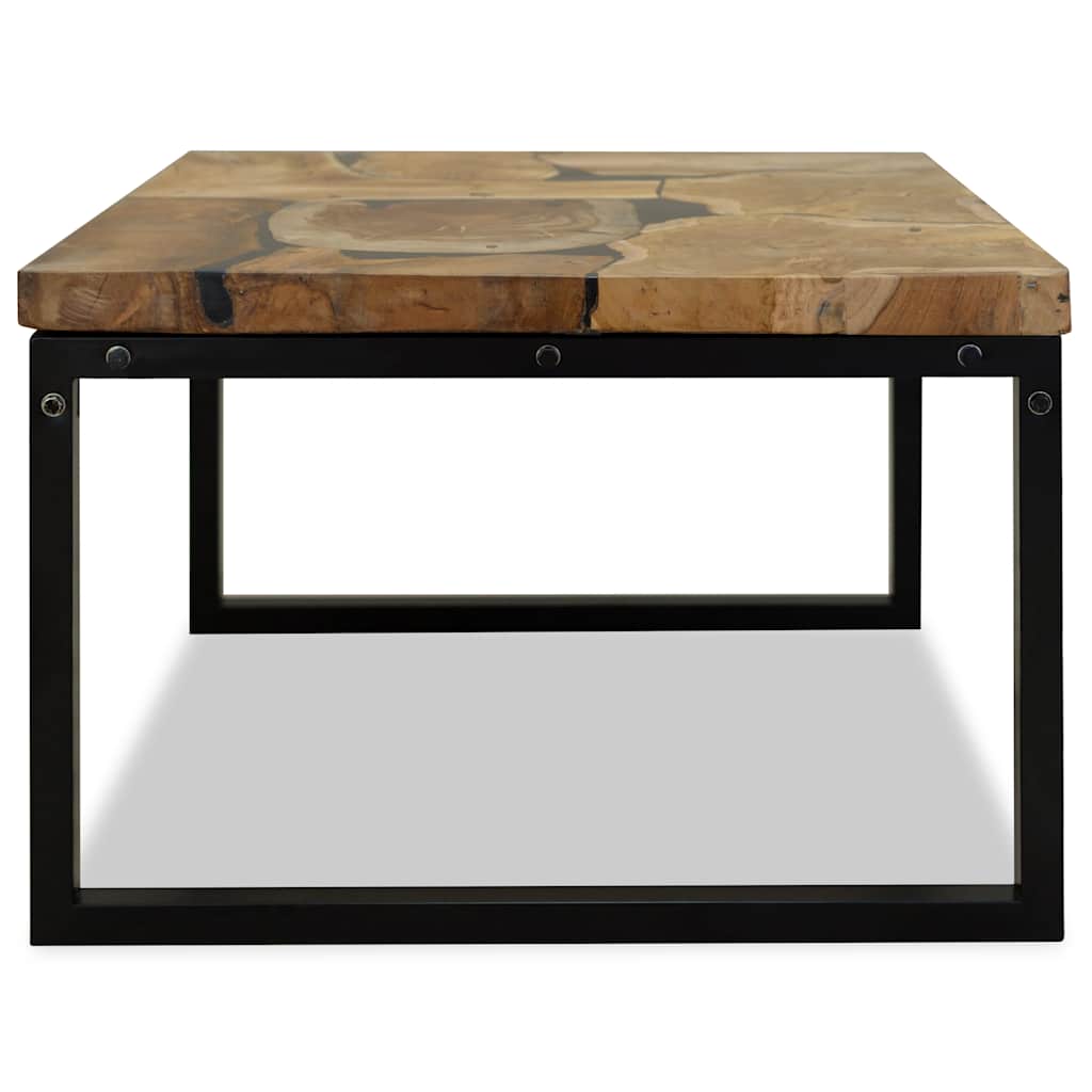 Coffee Table | Black and Brown | Real teak with black resin, Steel
