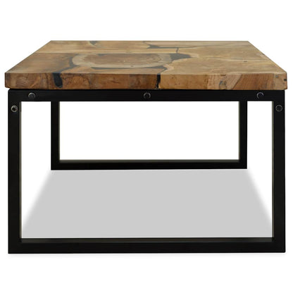 Coffee Table | Black and Brown | Real teak with black resin, Steel