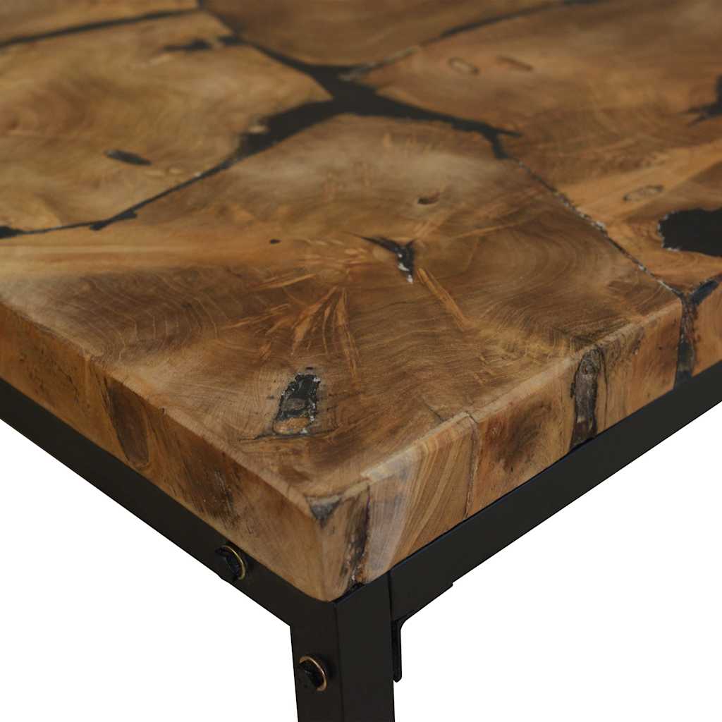 Coffee Table | Black and Brown | Real teak with black resin, Steel