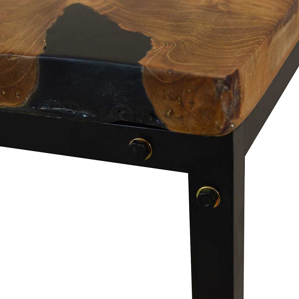Coffee Table | Black and Brown | Real teak with black resin, Steel