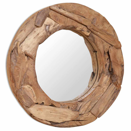 Decorative Mirror | Brown | Teak, Glass | 60 cm Diameter