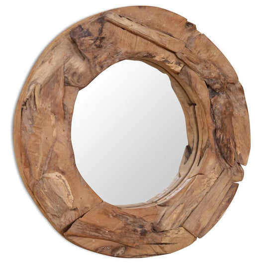 Decorative Mirror | Brown | Teak, Glass | 60 cm Diameter